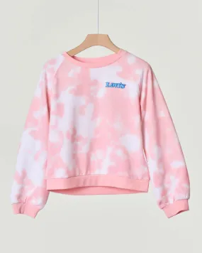 Felpa girocollo rosa e bianca tie-dye con logo ricamato 10-16 anni